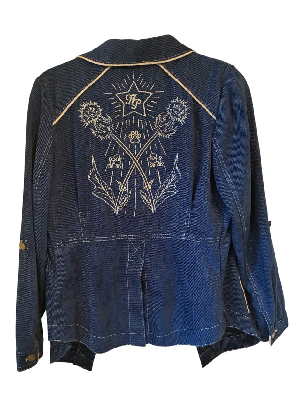 Highly Preppy On The Prairie Denim Jacket Blue Piping Blazer Coat Size L Large - Picture 8 of 11
